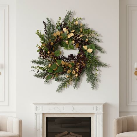 Corona natalizia con foglie dorate per decorazioni da interno -60 cm (1/5)