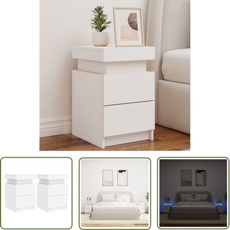 LED-Beleuchtung - vidaXL Nachttische mit LED-Leuchten 2 Stk. Weiß 35x39x55 cm - Nachttisch mit LED (1/5)