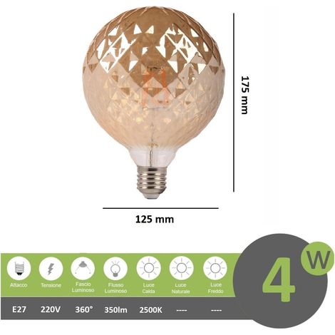 LAMPADINA LED VINTAGE A FORMA DI SFERA SFACCETTATA E27 4W VETRO AMBRATO LUCE CALDA 2500K PUB TAVERNE (1/4)