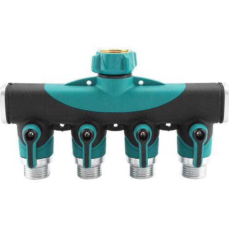 Répartiteur d'eau 4 voies Robinet diviseur de tuyau en alliage de zinc avec vannes individuelles anti-fuite pour jardin (1/5)