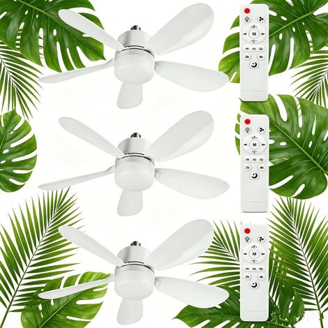 3 Pièces Ventilateur de Plafond avec Lumière LED Dimmable E27/E26 5 Pales Télécommande Incluse, 3 Vitesses, Minuterie, Silencieux, Salon & Chambre (1/5)