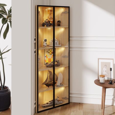 MEUBLIV Vitrina 70x40x160 cm blanca – vidrio templado, LED, almacenaje lateral (1/5)