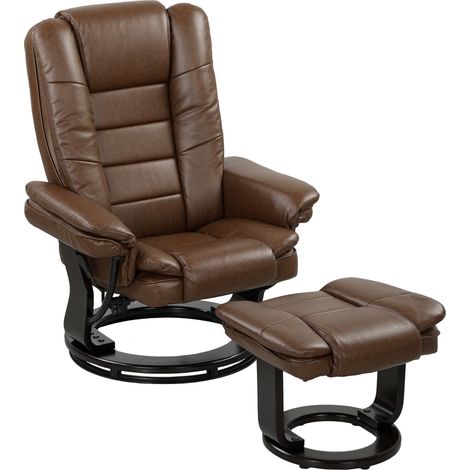 Brown Faux Leather 135° Reclining Chair with Footstool for Ultimate Comfort and Relaxation