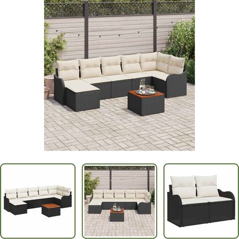 Canapé de jardin - Ensemble de canapé de jardin 8 pcs Noir et Crème polyrotin (1/5)