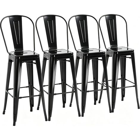 Lot de 4 tabourets de bar 44x46x116 cm en métal noir, empilables, gain de place – MEUBLIV (1/5)