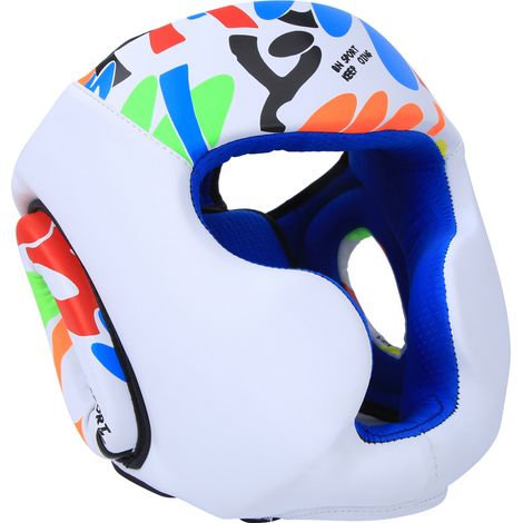 Casque de protection enfant BN FIGHT Graffiti, taille S, blanc, idéal pour la boxe, le muay-thaï et le taekwondo. (1/5)