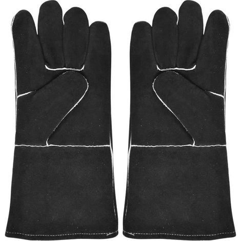 Gant Barbecue,Gant CheminéE Feu,Gants De Four,Gant en Cuir RéSistant à La Chaleur, Gant De Protection Ignifuge(Peau De Vache, Noir) (1/4)