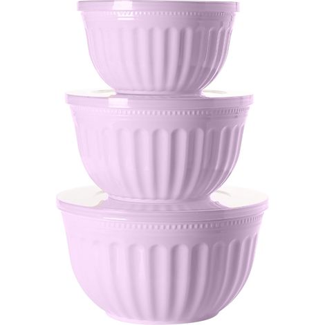 Lot de 3 saladiers avec couvercle, grands bols mélangeurs empilables, en plastique sans BPA, passent au lave-vaisselle et au micro-ondes (rose) (1/5)