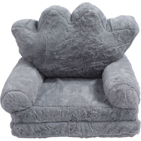 Coussin de chaise pliant couronne princesse fille bébé enfant petit canapé dossier polaire gris 2 couches (1/5)