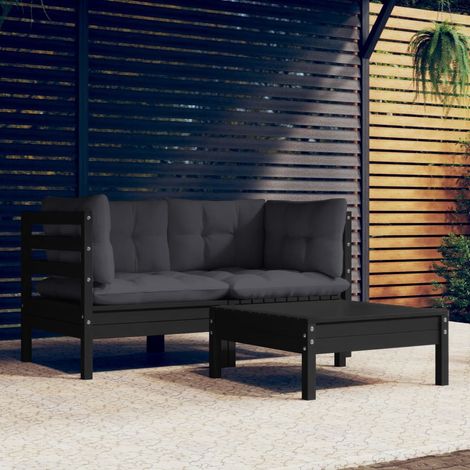 Muebles de jardín 3 pzas y cojines madera pino gris antracita vidaXL (1/5)