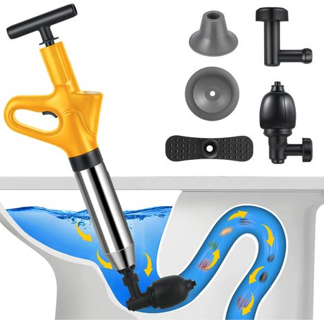 Deboucheur WC, Deboucheur Toilette Avec BaromèTre, Pompe Deboucheur Canalisation avec Quatre Ventouses,pour Lavabos, Siphons de Sol, Toilettes, Obstruction de Tuyaux (Gelb) (1/5)
