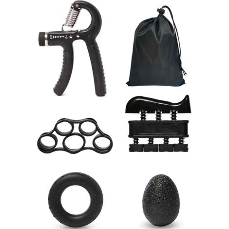 Kit de 5 pièces renforcement poignée, ajustable, extenseur doigts, anneau, balle anti-stress, musculation avant-bras (1/5)