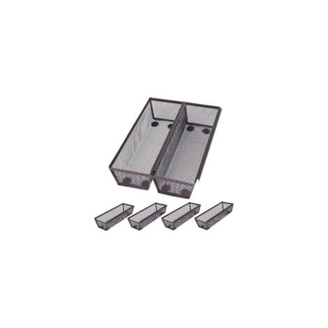 Houhence – Set mit 6 bronzefarbenen Aufbewahrungskörben aus Drahtgeflecht – Massiver Stahl – Maße: 25 x 8 x 5 cm – Rutschfest für Küchenschubladen – Crezuo