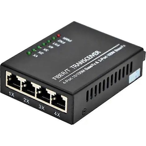 Convertisseur de média fibre optique 10/100 Mbit/s, 2 ports fibre optique, 4 ports RJ45, monomode simplex, 20 km, prise américaine SC (1/5)
