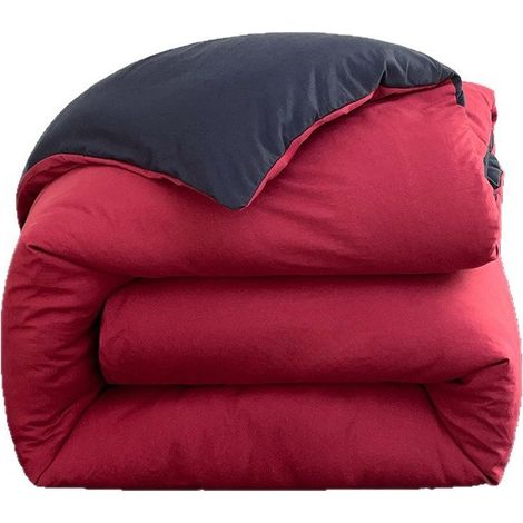 Parure de lit 4 pièces : housse de couette 240 x 260 cm, drap-housse 180 x 200 cm et 2 taies d’oreiller 48 x 74 cm,Pour 2 personnes. Parure en microfibre 120 fils, coloris bleu et rouge (1/4)