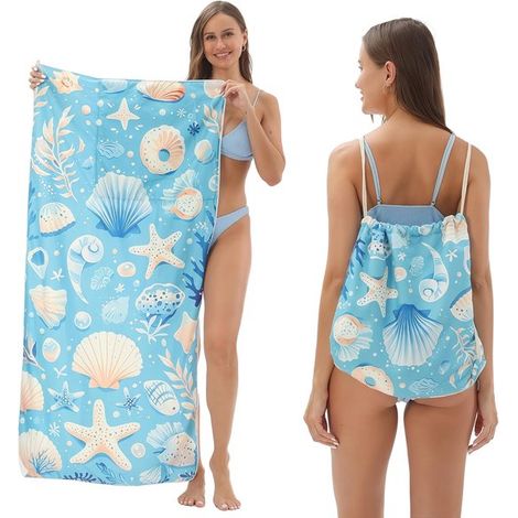 Toalla de playa de microfibra con estampado marino, Toalla de playa plegable con bolsa de transporte integrada para playa y piscina, 80 x 160 cm (1/5)