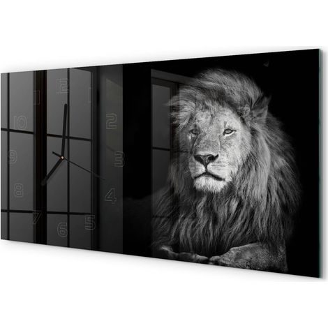Horloge Murale Design Original 60x30 cm Verre Trempé Silencieuse Salon Portrait d'un lion (1/5)