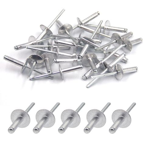 50pcs Rivets aveugles en aluminium avec large bride 4.8mm x 20mm, paquet de 50 (argenté) (1/5)