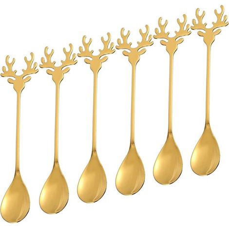 Petite cuillère - Lot de 6 cuillères à café rennes - Cuillère en acier inoxydable - Cuillère de Noël - Petite cuillère - Cuillère créative - Cuillère à gâteau - Cuillère à café - Renne (1/5)