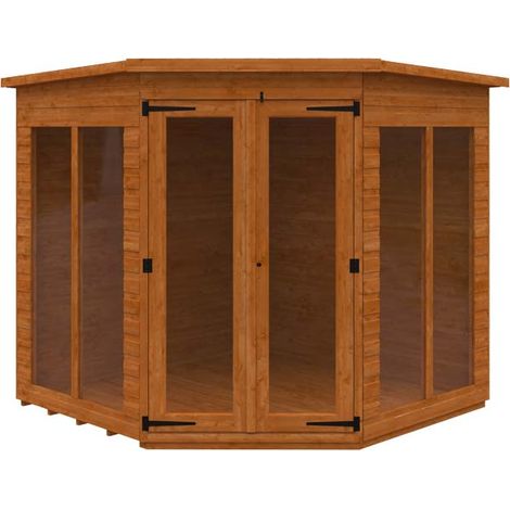 7 x 7 Feet Full Pane Cornerhouse 12mm Shed - Solid Wood/Softwood/Pine - L205 x W205 x H209 cm - Burnt Orange