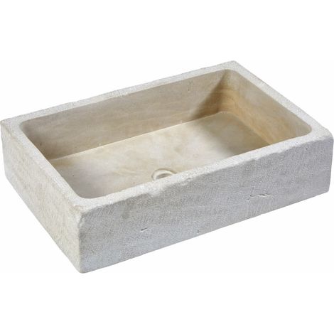 Vasque à poser rectangulaire en pierre naturelle beige – Dimensions 60x40x15 cm – Élégance moderne pour salle de bain