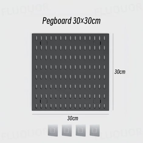 Panneau perforé mural sans perçage (3030 B), étagères et crochets de rangement modulaires avec accessoires, idéal pour salle de jeux, cuisine ou bureau. (1/5)