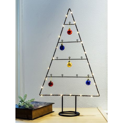 LED Metall Tannenbaum Aufsteller - 61 cm - inklusive 5 Christbaumkugeln zum selbst Dekorieren