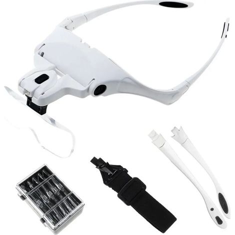 Lunette Loupe avec 2 LED - Loupe Eclairante Loupe Frontale pour Lecture,Tous Les Travaux de Précision, Couture, Bijoux, Réparations, Montres et Artisanat - 5 Lentilles Détachables (1/5)