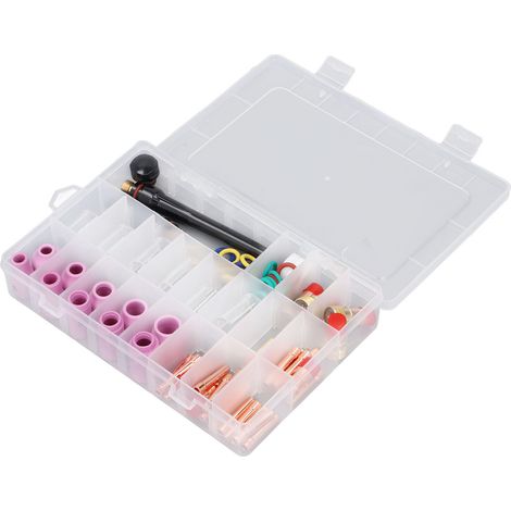 Kit de soudage TIG 81 pièces comprenant une torche, une lentille à gaz, un godet en verre de type 10 et divers accessoires pour WP-17, 18 et 26. (1/5)