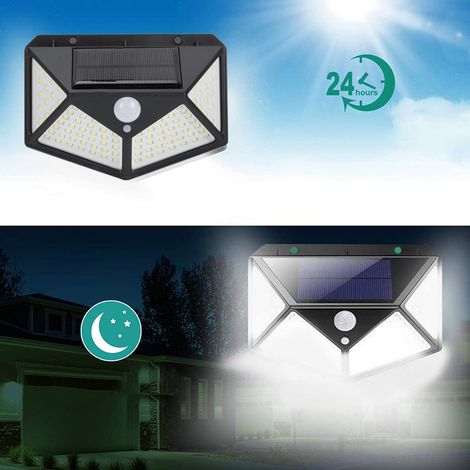 Projecteur Solaire Extérieur à Détection de Mouvement 100 LED Étanche IP65 pour Mur de Jardin, Cour et Porte avec Panneau Monocristallin - 8-10m de Détection, 3 Modes (13.5x10cm) (1/5)