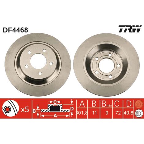 DISQUE DE FREIN ARRIÈRE DF4468 TRW (1/2)