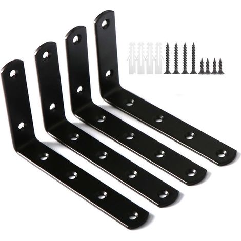 4 Pcs Equerre Etagere Murale, Support Etagere Murale, Équerre Étagère, Equerre Charge Lourde, Supports en L Equerre Murale, Supports d'étagère Industriels Noirs pour Bureau Domicile(125x75MM)