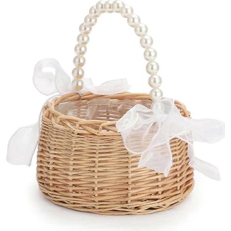 Panier à fleurs en osier de style champêtre avec anse en nacre - Voir photo - (1/5)