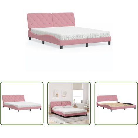 Matelas en mousse - Lit avec matelas rose 160x200 cm velours (1/5)