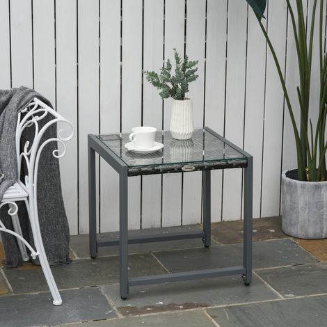 Table basse jardin en rotin en verre trempé