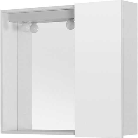 Specchio contenitore 68x61 cm bianco con anta e ripiano in vetro Desya (1/3)
