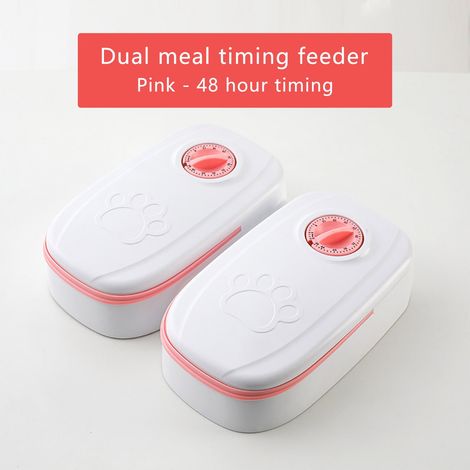Distributeur Automatique Pour Animaux - 2 Compartiments 350 ml - Minuterie 48 Heures - Aliment Sec Ou Semi-humide - Rose - 1 Pièce (1/3)