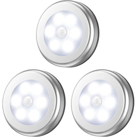 Veilleuse à détecteur de mouvement, lot de 3 lampes adhésives d'intérieur avec pastilles adhésives, fonctionnant sur piles, pour sous-meubles de cuisine. (1/5)