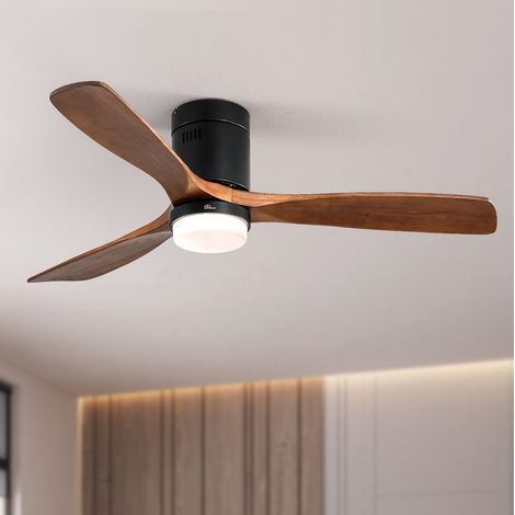 Ventilateur de plafond 132 cm noir en métal et bois avec LED 18 W, moteur DC réversible silencieux et télécommande (1/4)