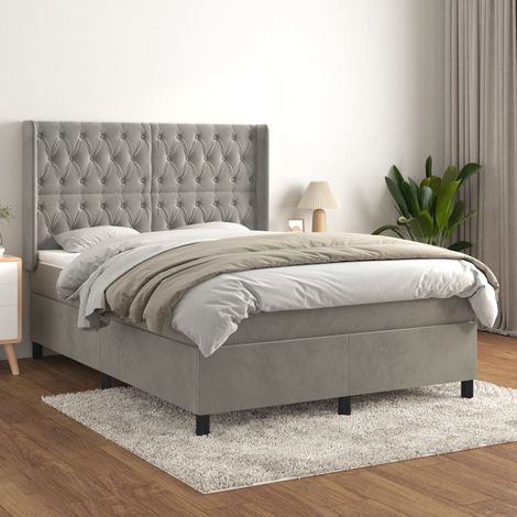 Lit double et matelas Lit à sommier tapissier et matelas Lit Adulte Gris clair 140x190cm Velours BVM48338 (1/5)