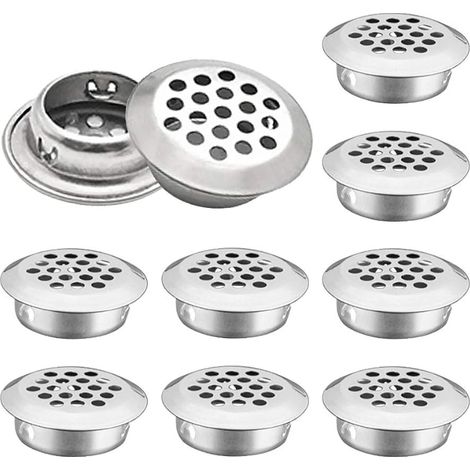 Rejilla de ventilación redonda, orificios de acero inoxidable, formato de montaje de 25 mm, color plata, 10 unidades (convexa). (1/4)