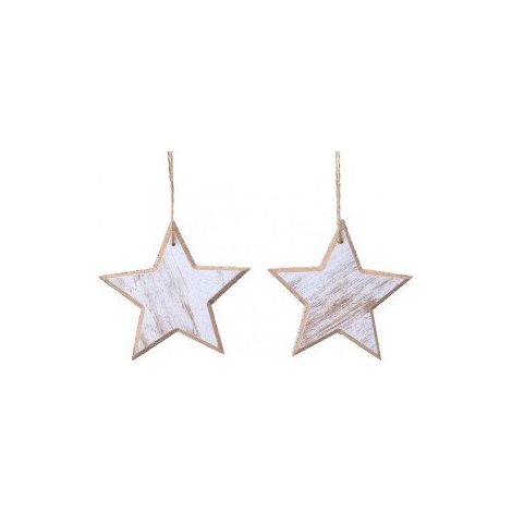 Kaemingk – Suspensions de Noël étoiles blanches pailletées – MDF, Ø 12 cm, lot de 2 (1/2)