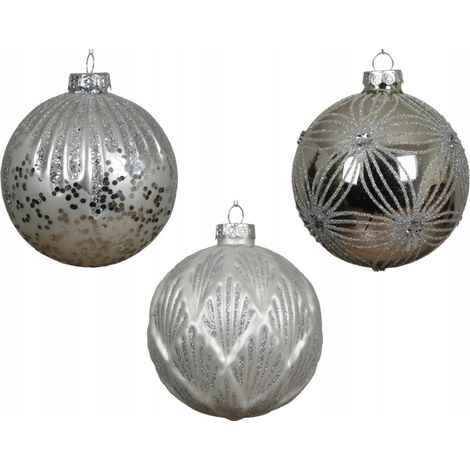 Silberne Glas-Weihnachtsbaumkugel, 10 cm, glitzernd, 1 Stück (1/5)