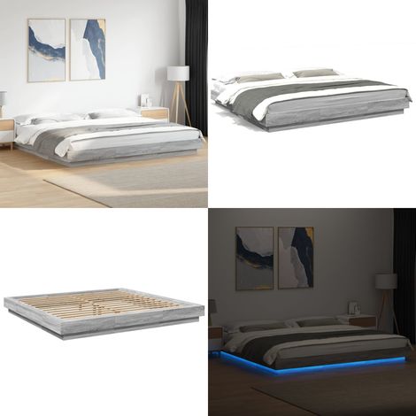 Bettgestell mit LED Grau Sonoma 200x200 cm Holzwerkstoff - Betten - Bettgestell - Holzrahmen - LED Beleuchtung - Schlafzimmermöbel - Home & Living (1/5)