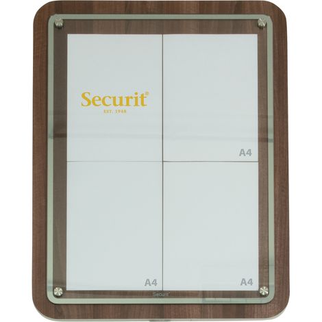 Présentoir Glass star bois avec plaque de verre - Couleur Noyer - Présente 4 pages A4 - Securit