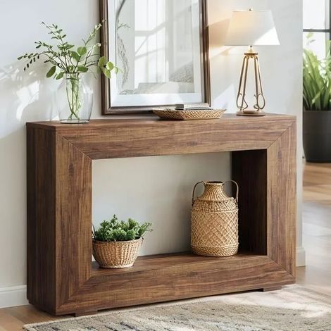 Konsolentisch für den Eingangsbereich, 120 x 30 x 83,5 cm, Beistelltisch für Flur und Wohnzimmer mit Stauraum, Rustikales Braun