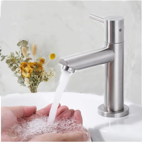 Rubinetto a colonna per acqua fredda, cromato, per lavabo, altezza 93,4 mm, ideale per bagni per gli ospiti.
