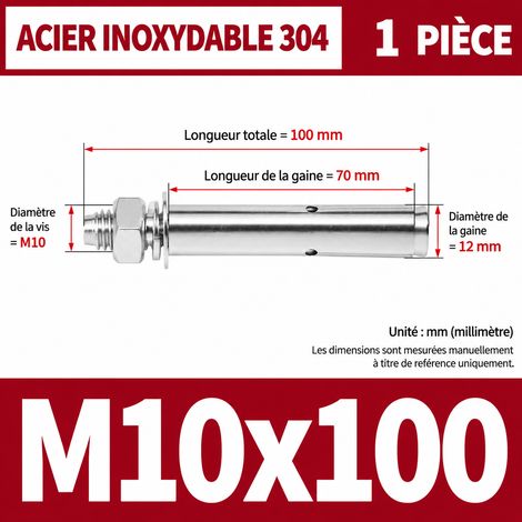 Goujon d'ancrage M10 x 100 mm inox 304 m10 100 1 pièces 1 kg – Livraison gratuite