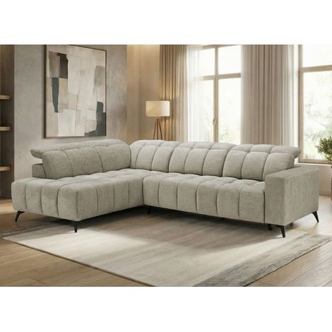 Canapé d'angle relax électrique en velours chiné beige ALVAR - (1/5)