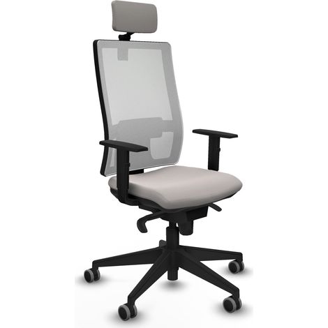 Synchro Hocker weiß Netz Kunstleder weiß 1D Arme Pyramide Basis 2D Kopfteil gummierte Rollen 65mm
